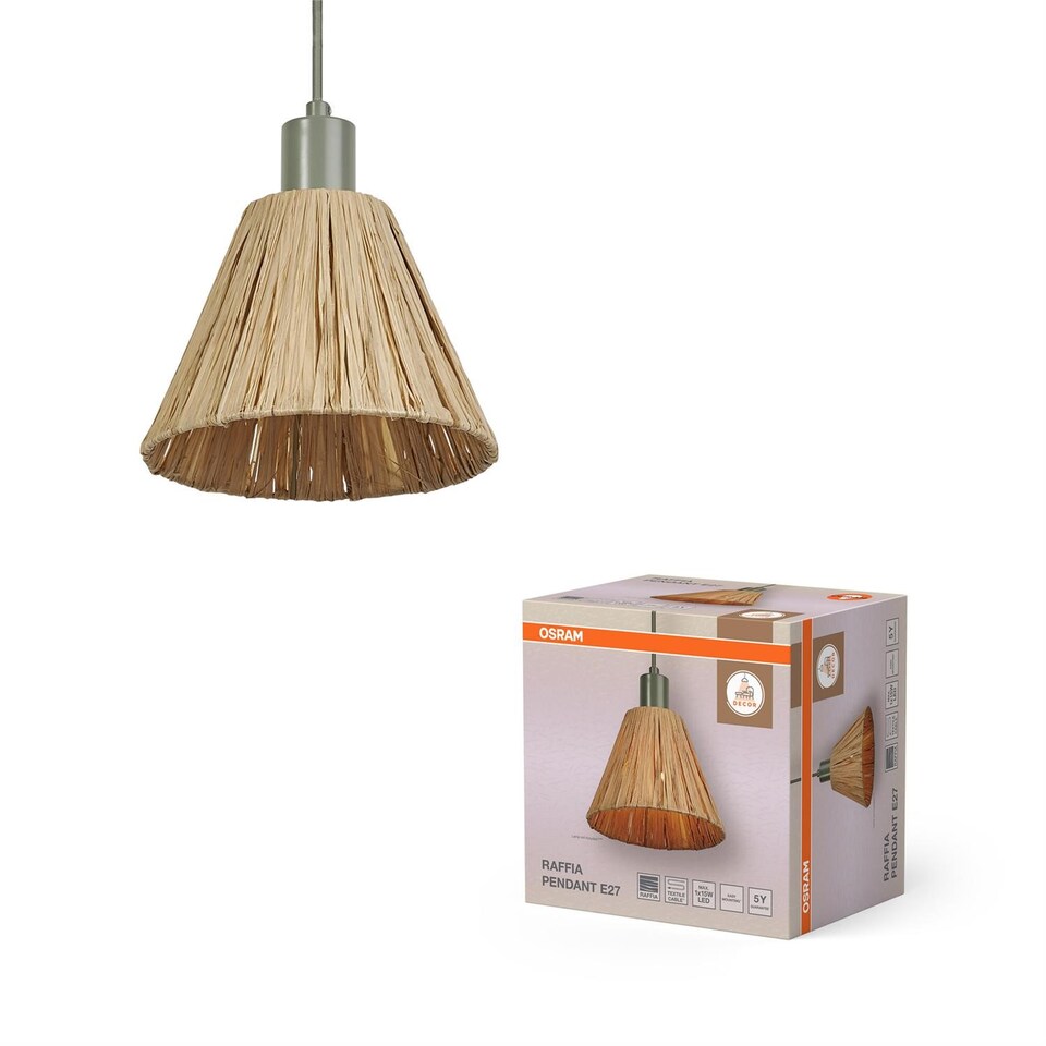 image 1 of Osram Decor Raffia Pendant Ceiling Light E27 Green Max 1x15W LED Modern Indoor | Brown | Brown | 1