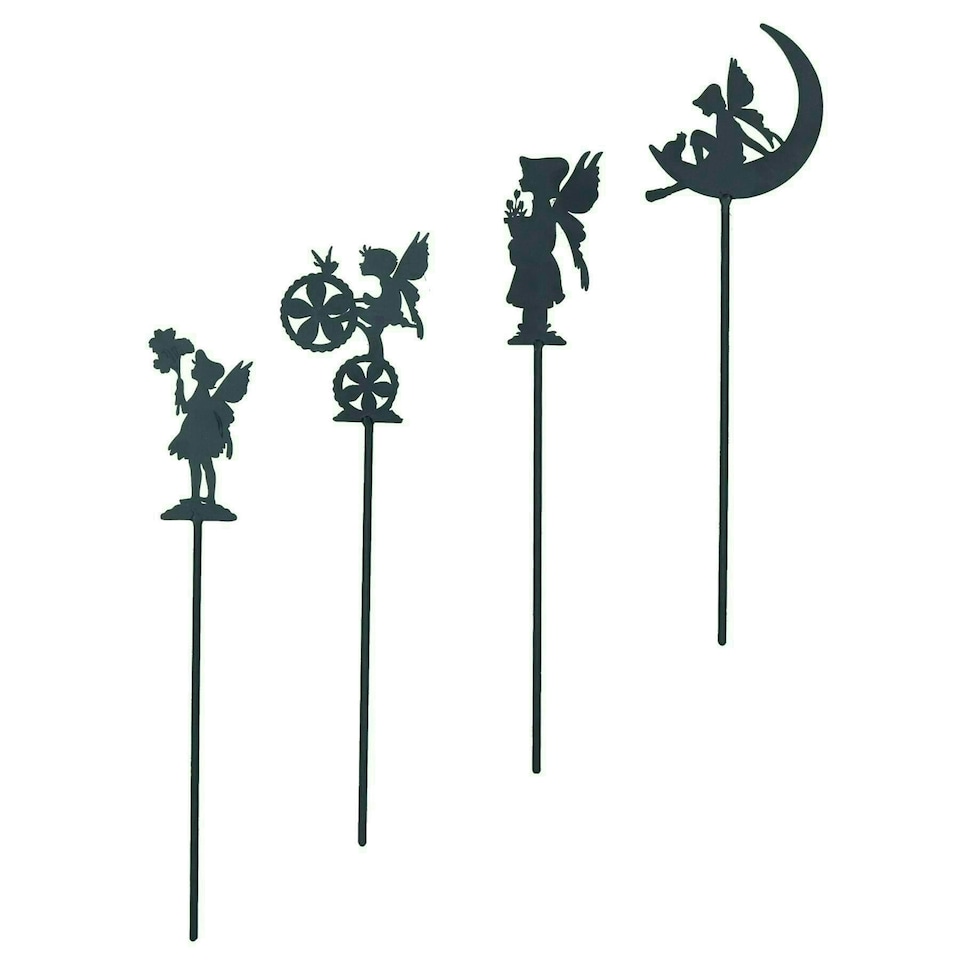 image 1 of Small Black Fairy Pixie Silhouettes Set of 4 Stake Garden Lawn Yard Ornament