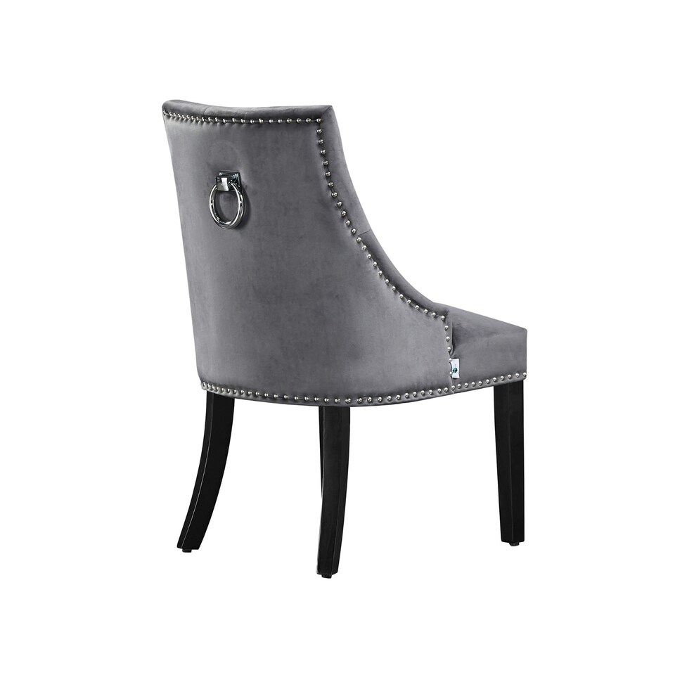 image 1 of Single Velvet Dining Chair Ergonomic Scoop Knockerback & Button Tufted Wood Legs Grey | Dark Grey