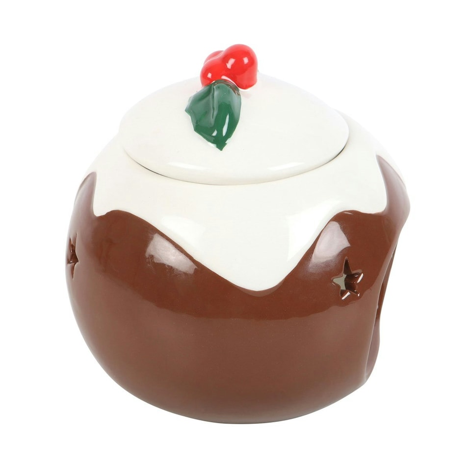 image 1 of Something Different Christmas Pudding Oil Burner - Brown/White - One Size