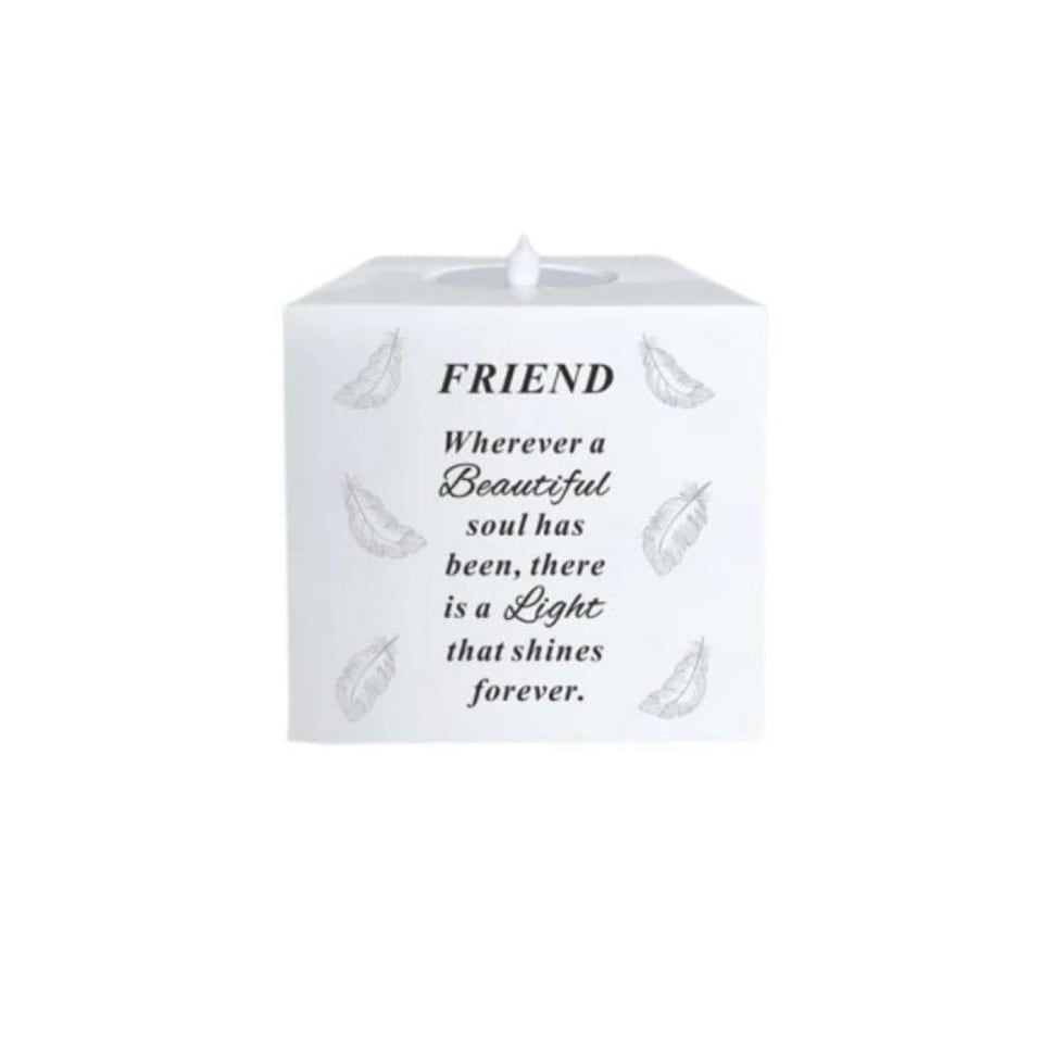 David Fischhoff Feather Memorial With LED Candle - Friend | White