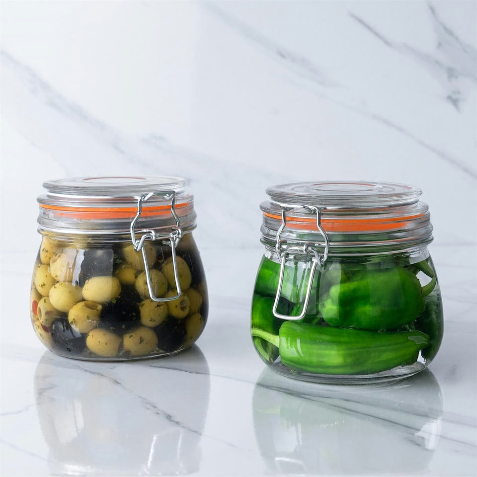 image 1 of Argon Tableware Glass Storage Jars with Heart Labels - 500ml - Clear - Pack of 6