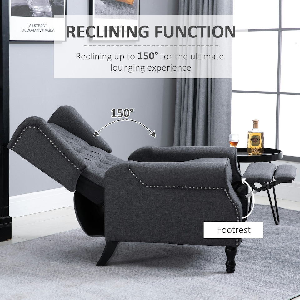image 1 of HOMCOM Manual Recliner Armchair w/ Retractable Footrest Dark Grey