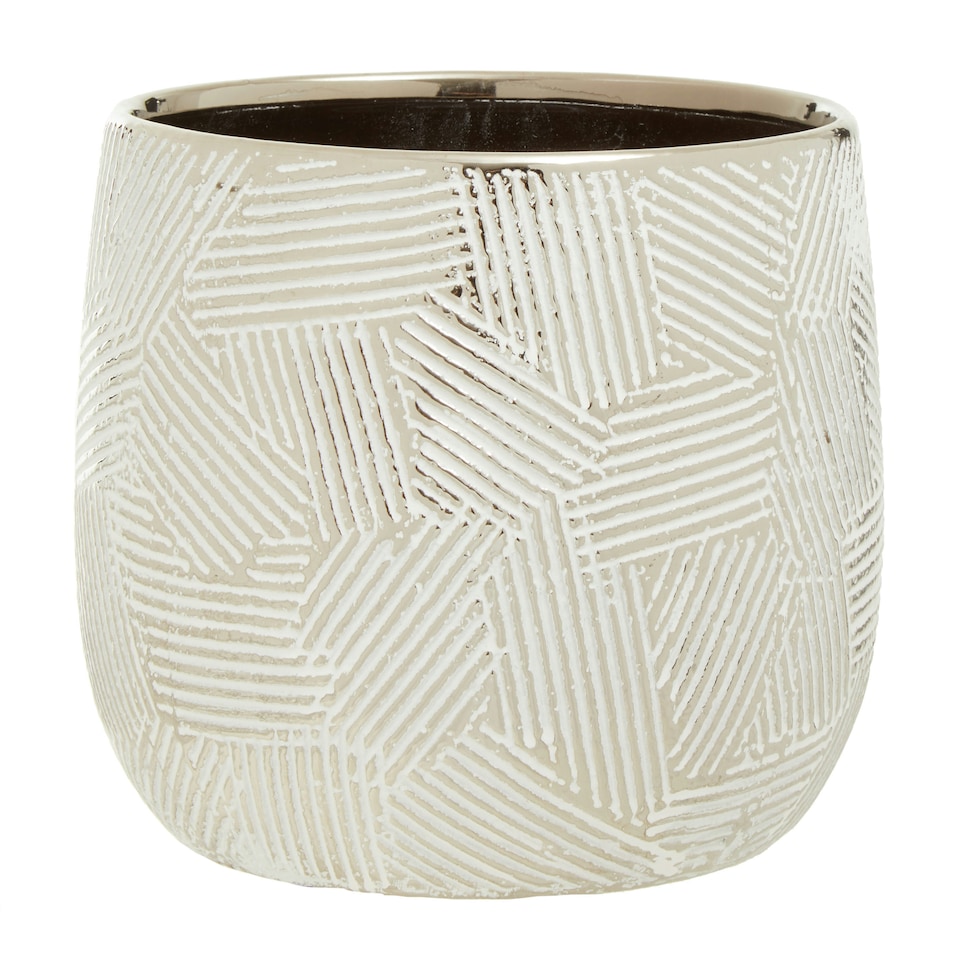 image 1 of Honna Large White Silver Ceramic Planter Silver