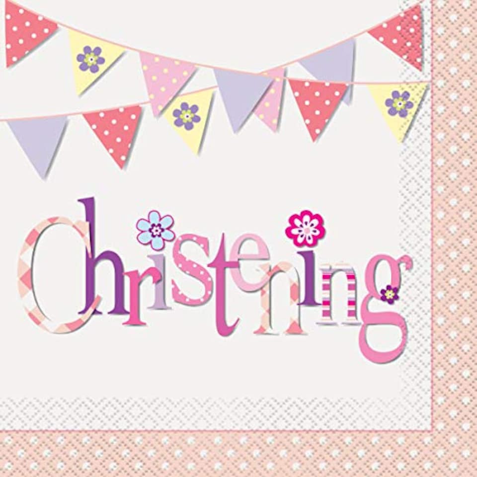 image 1 of Christening Pink Luncheon Napkins 2Ply 33cm Pack Of 16