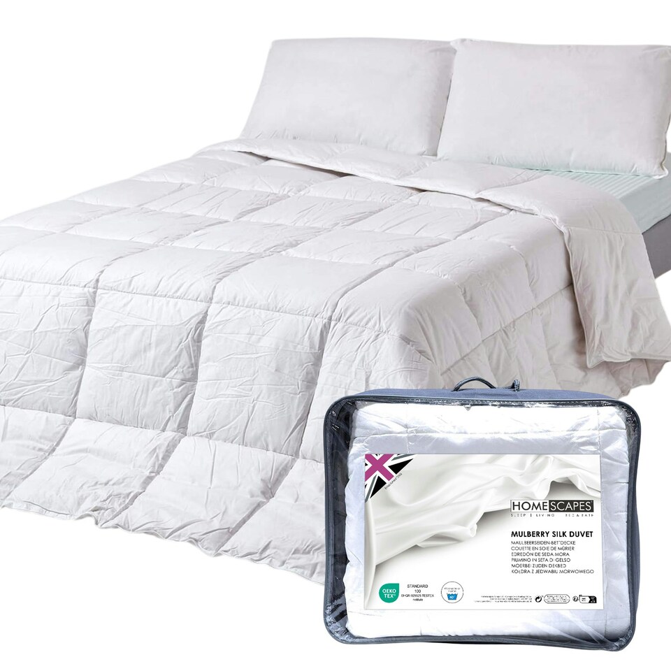 image 1 of Homescapes 4.5 Tog Duvet Luxury Mulberry Silk for Spring or Summer Lightweight Hypoallergenic, Double