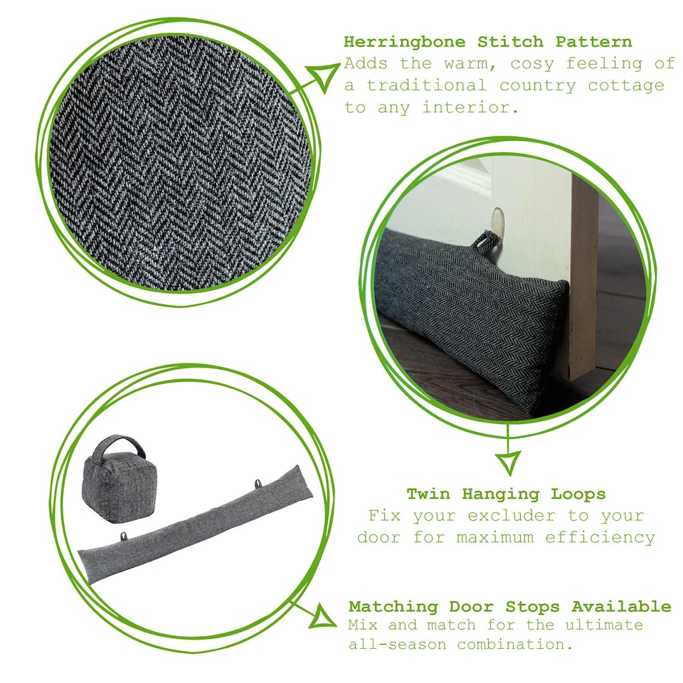 image 1 of Nicola Spring Herringbone Draught Excluders - 78.5cm - Grey - Pack of 2