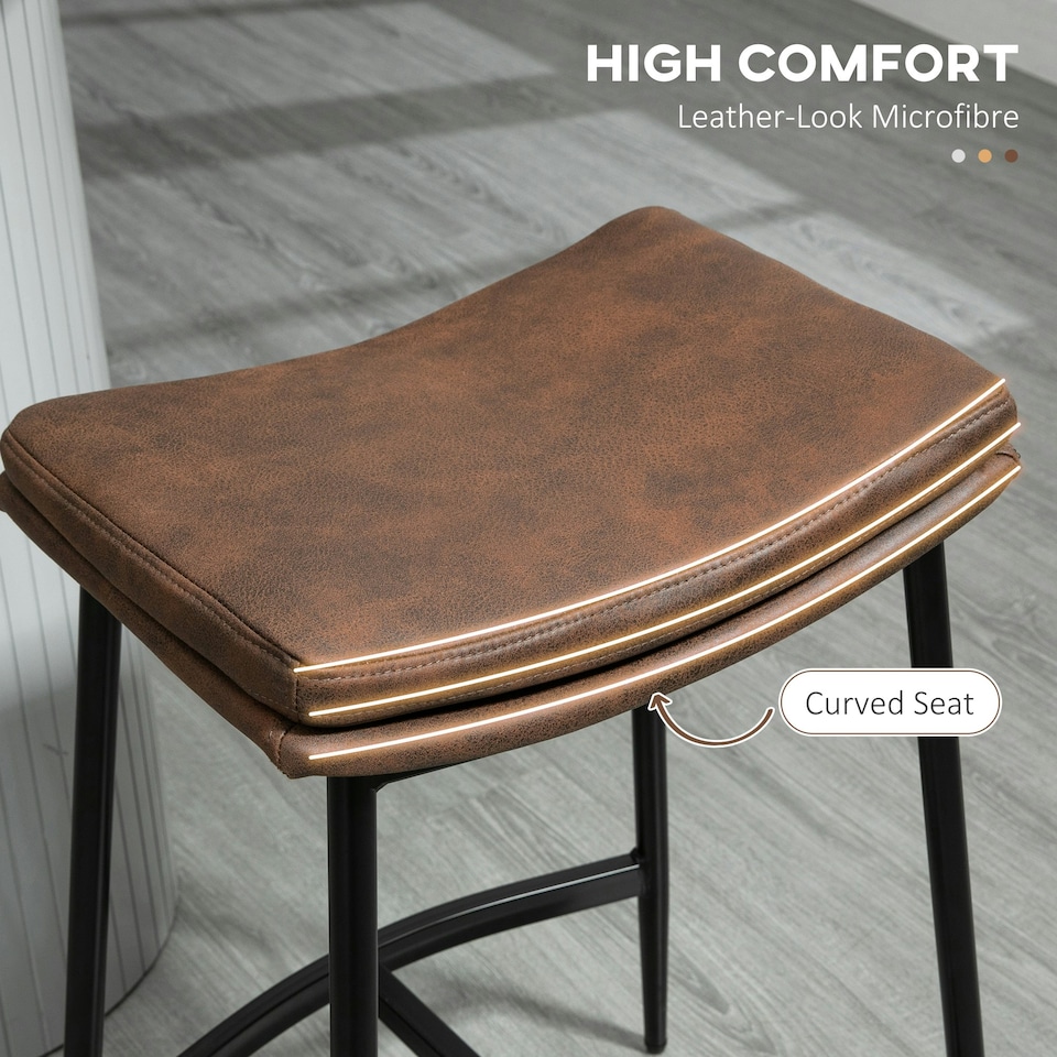image 1 of HOMCOM Breakfast Bar Stools Set of 2 Upholstered Barstools w/ Curved Seat Brown