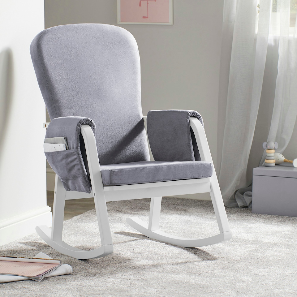 image 1 of Dursley Rocking Chair - Comfortable Rocking Chair With Padded Support, Suedette Fabric With Side Pockets & Compact Design (Pearl Grey)