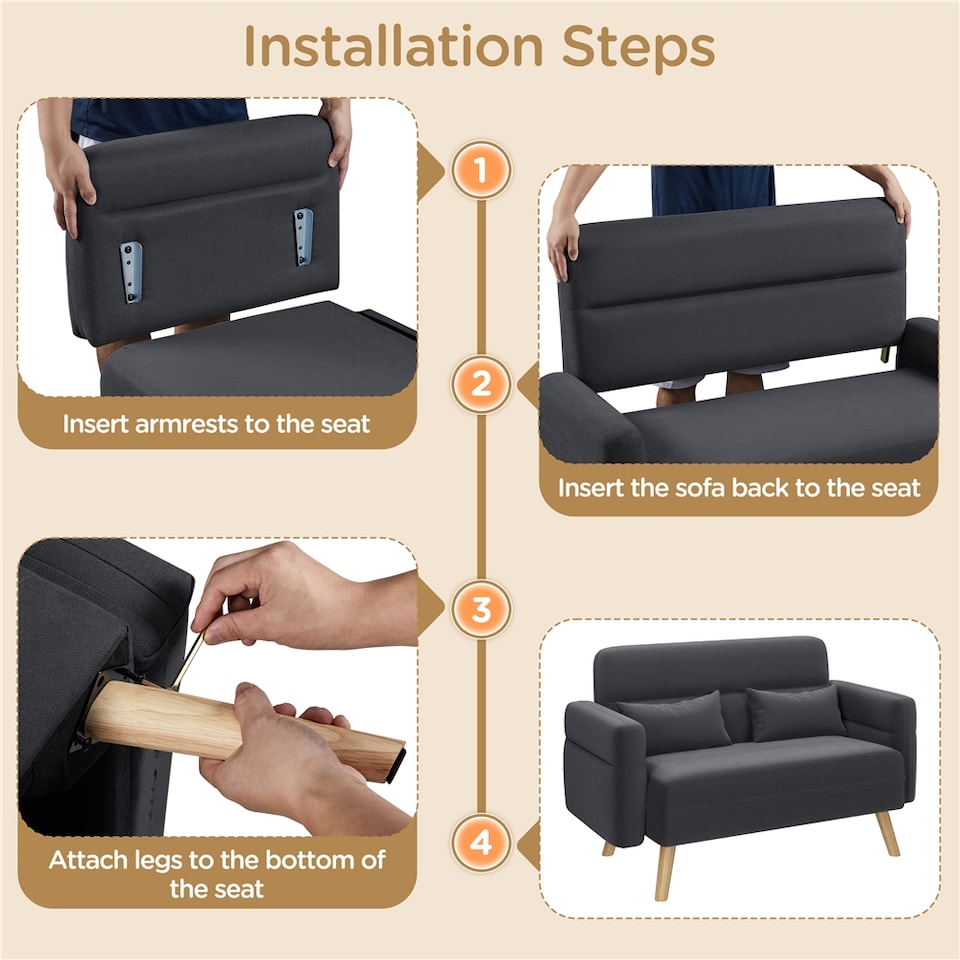 image 1 of Yaheetech Modern 2 Seater Sofa Couch for Small Space-Dark Grey