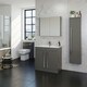 image 2 of Bathroom 2-Drawer Floor Standing Vanity Unit with Mid Depth Ceramic Basin 600mm Wide - Storm Grey Gloss  - Brassware Not Included | Grey | Grey | 1