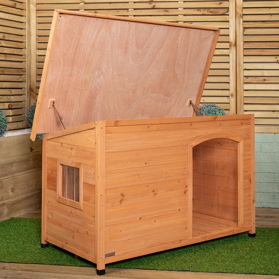image 1 of 72cm x 1.04m Medium Outdoor Garden Cosy Wooden Dog House Kennel with Window