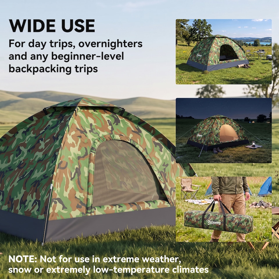 image 1 of Outsunny Camping Tent for 2 Person Dome Tent w/ Storage Pocket Multicoloured | Multi | Multicoloured