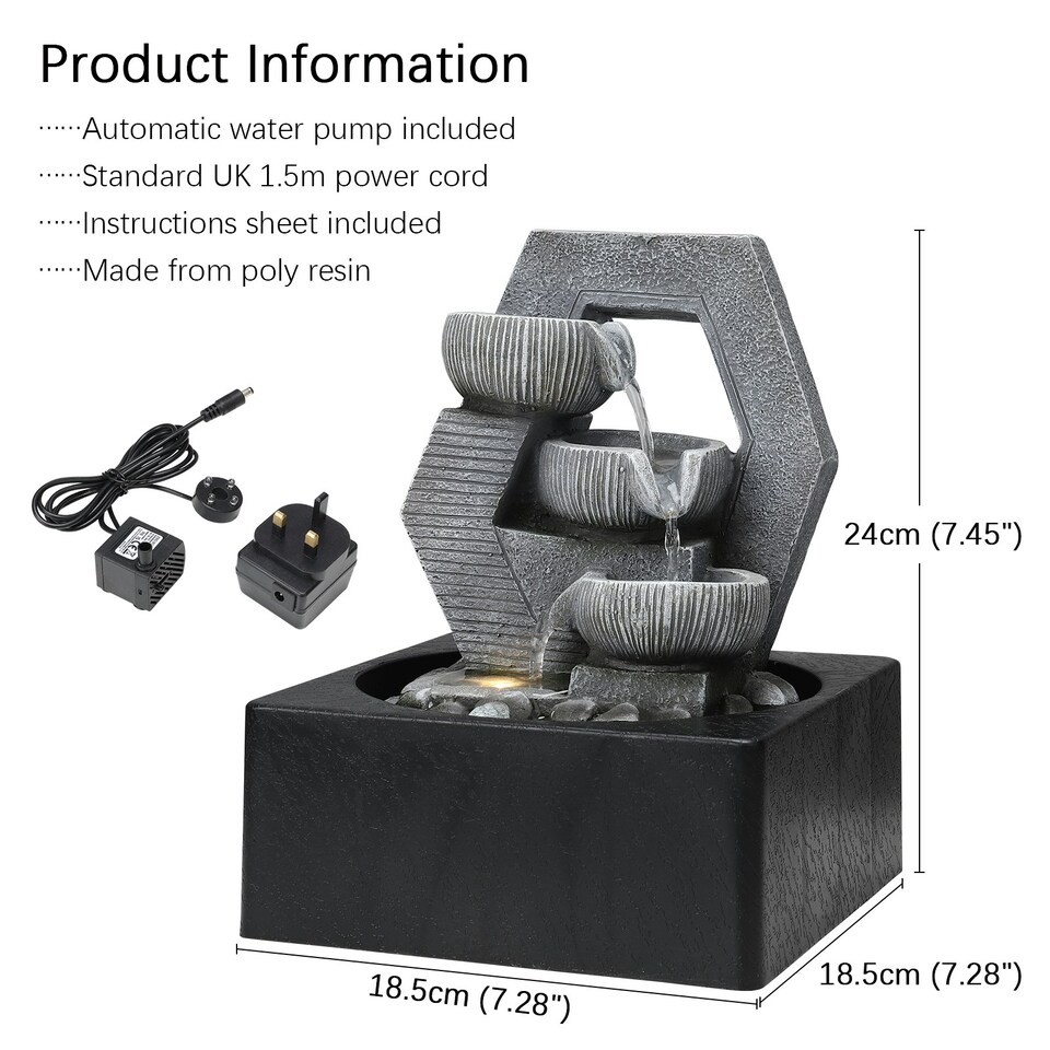 image 1 of Living and Home Tabletop Cascade Water Fountain Feature with LED Light Black