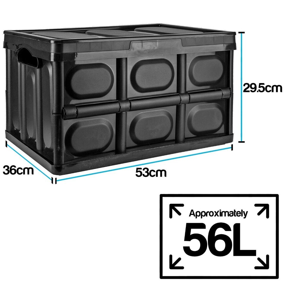 image 1 of TekBox 56L Black Folding Storage Box - Set of 2 Boxes