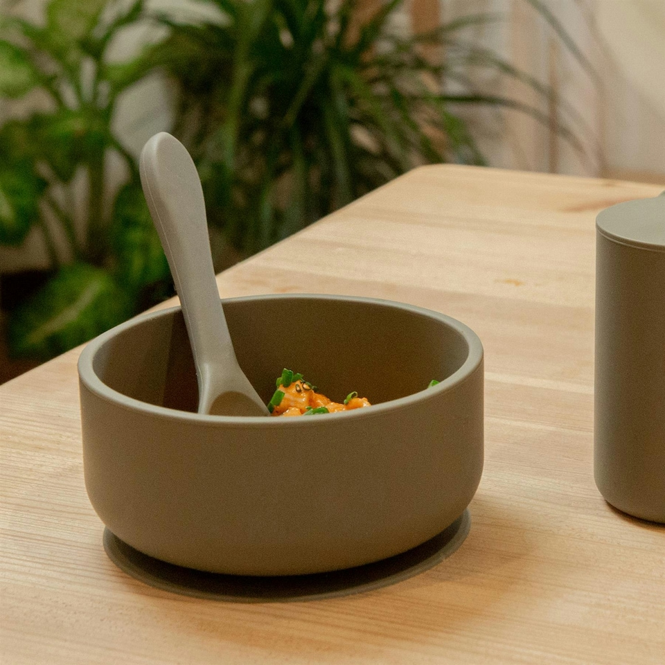image 1 of Tiny Dining Baby Silicone Suction Bowl & Spoon Set - Silver Sage