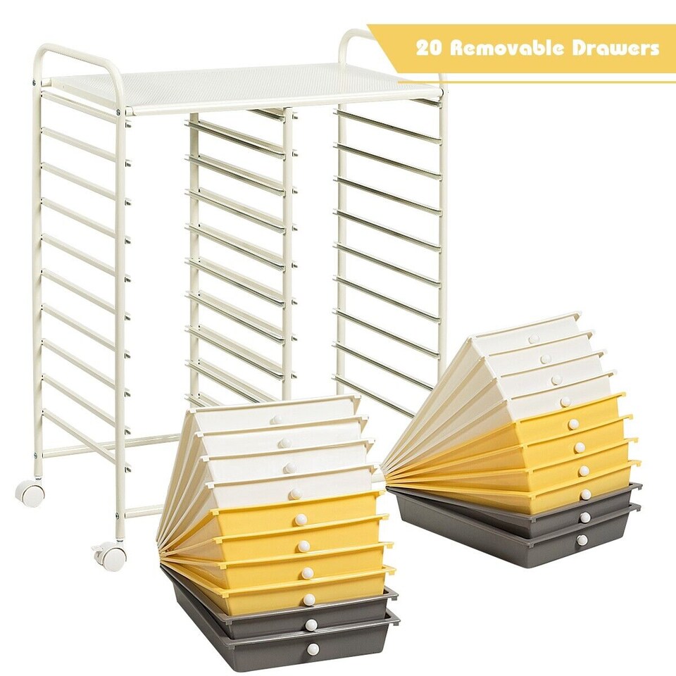 image 1 of COSTWAY 20 Drawers Storage Trolley Home Organizer Yellow