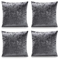 Plain Crushed Velvet 45cm x 45cm Charcoal Cushion Set of 4 | Grey | 45cm x 45cm x 10cm | 4