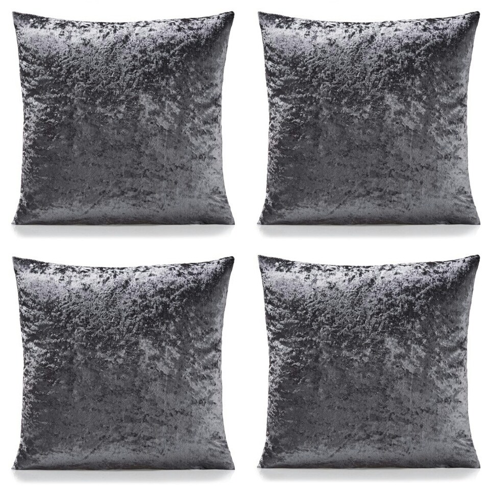 image 1 of Plain Crushed Velvet 45cm x 45cm Charcoal Cushion Set of 4 | Grey | 45cm x 45cm x 10cm | 4