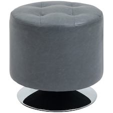 HOMCOM 360 Swivel Foot Stool Round PU Ottoman with Thick Sponge Padding and Solid Steel Base, Grey