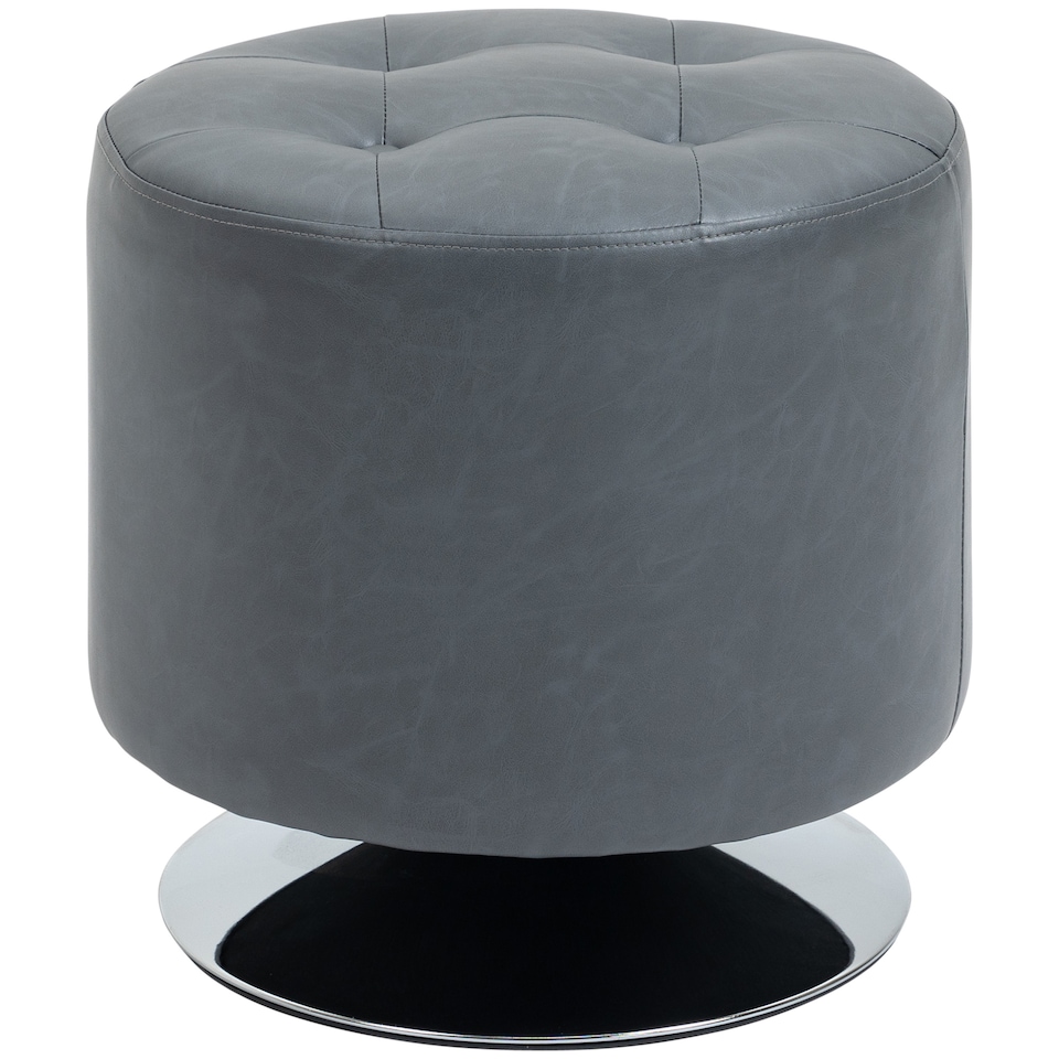 image 1 of HOMCOM 360 Swivel Foot Stool Round PU Ottoman with Thick Sponge Padding and Solid Steel Base, Grey