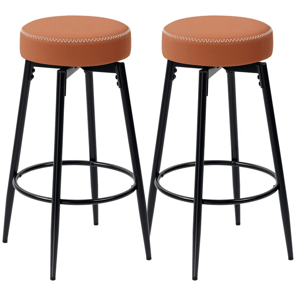 image 1 of HOMCOM Swivel Bar Stools Set of 2, PU Leather Barstools with Footrest Green