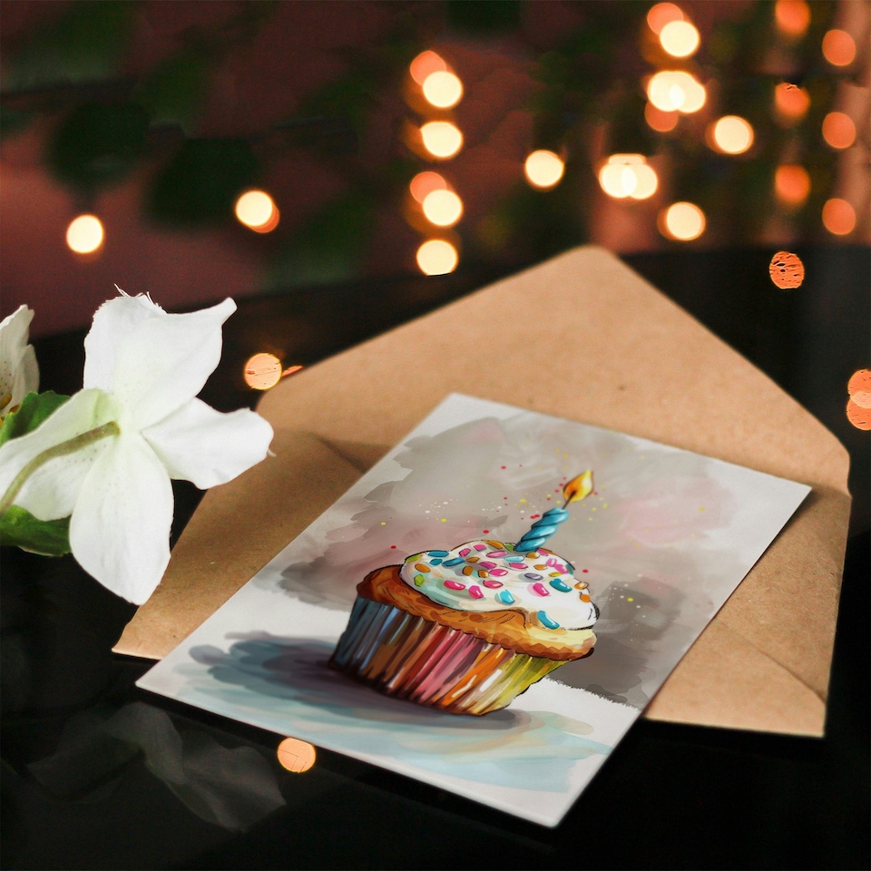 image 1 of Watercolour Cupcake Colourful Sprinkles Her Birthday Card