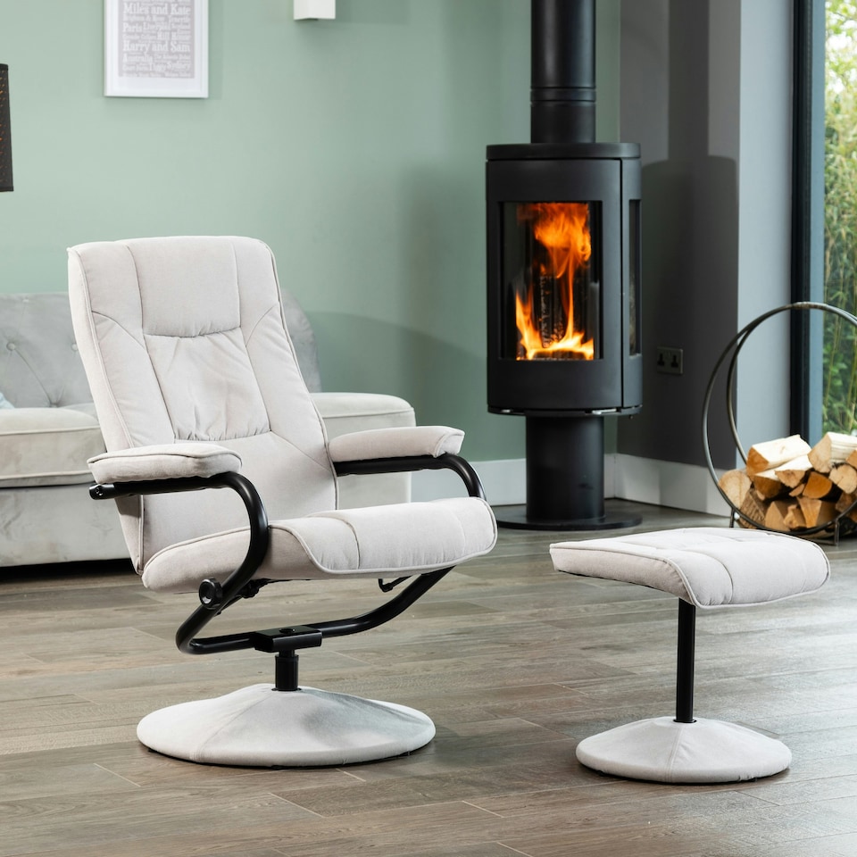 image 1 of Ripley Swivel Recliner and Footstool - Stone