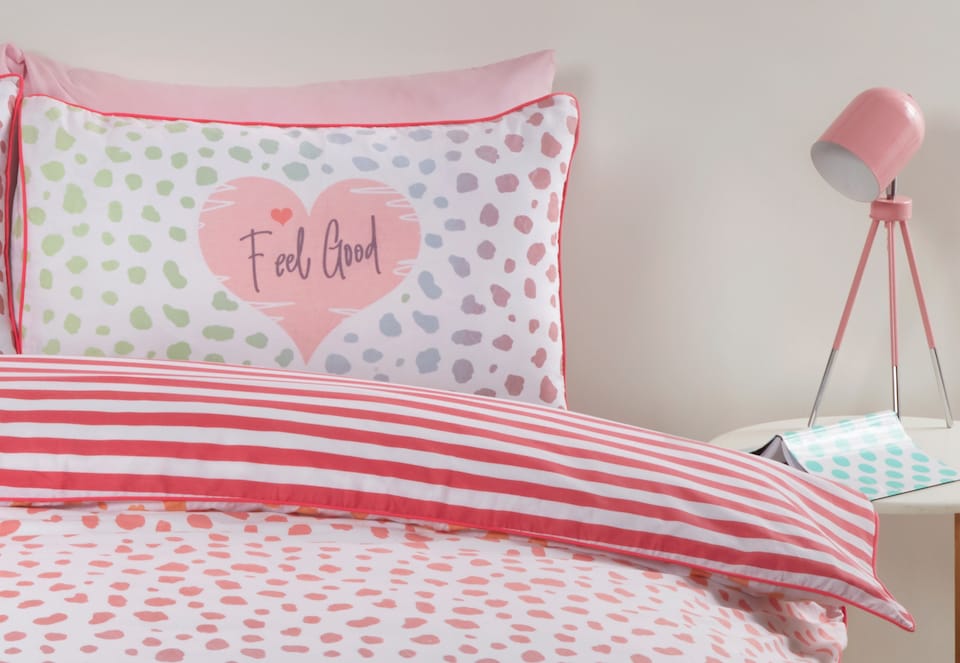 image 1 of Dalmation Polycotton Reversible Duvet Cover Set with Pillowcase | Pink | King