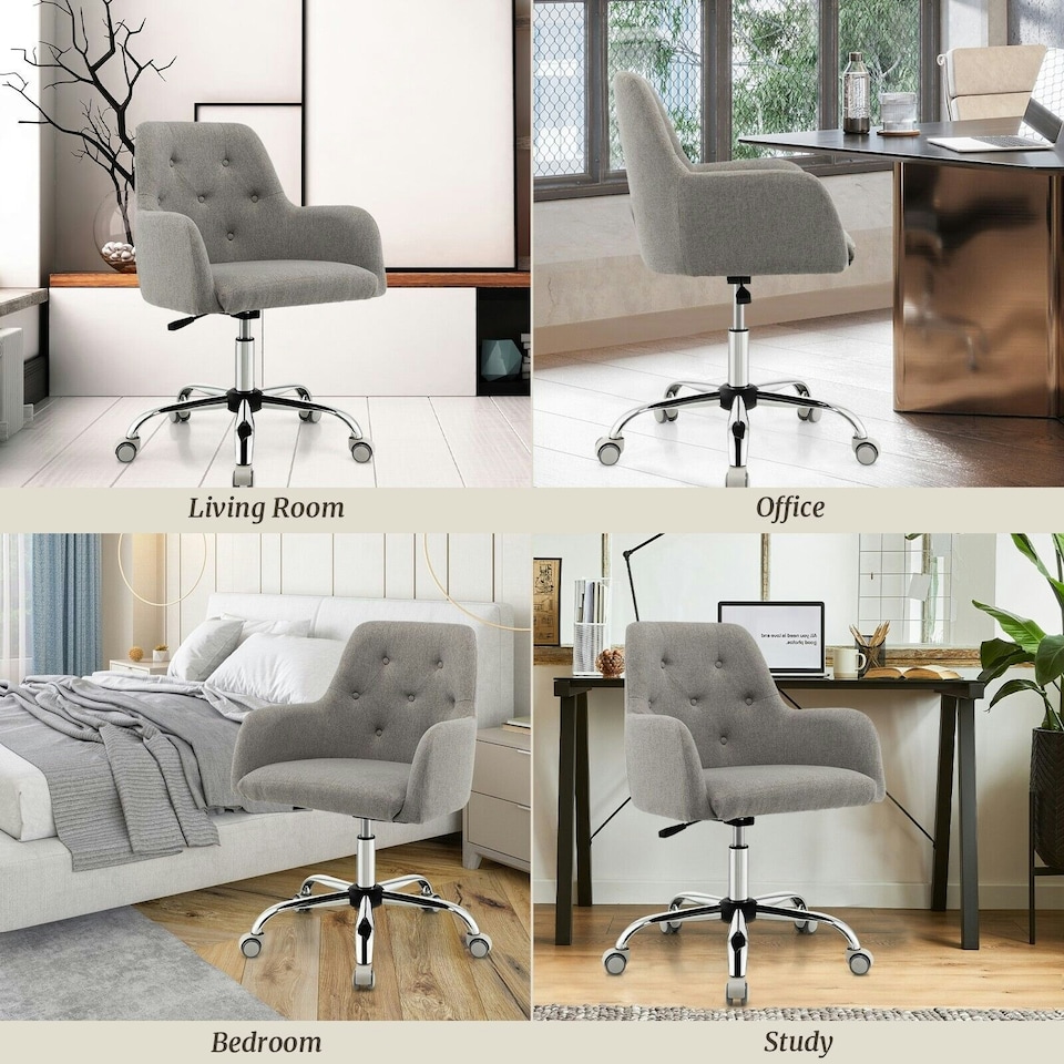 image 1 of COSTWAY Adjustable Rolling Upholstered Accent Armchair Grey