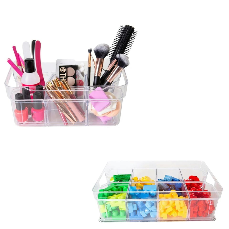 image 1 of 3 x Medium (36.5x27.5x10.5cm) Adjustable & Stackable Storage Organisers With Modular Compartments For Crafts & Beads Clear