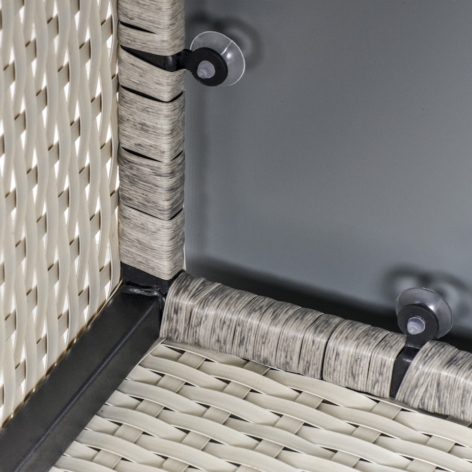 image 1 of Outsunny Rattan Garden Coffee Table, 65 cm Square Garden Rattan Table with Tempered Glass Top, All Weather Wicker Bistro Outdoor Furniture for Patio, Balcony, Porch, Grey