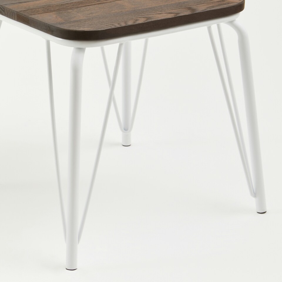 image 1 of Interiors by Premier White Metal and Elm Wood Stool, Small Square Stool, Accent Wooden Stool for Home, Office