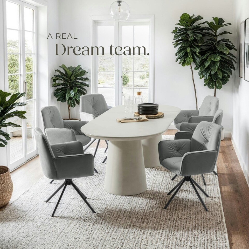 image 1 of Swivel Chair Lenia - upholstered, padded, 56.5 x 54 x 86 cm - Set of 4 Grey | Velvet Look Anthracite/Black
