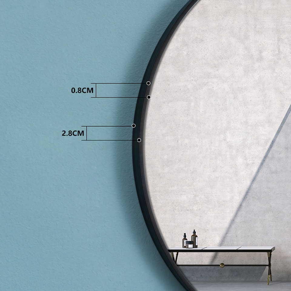 image 1 of Living and Home 70cm Nordic Round Bathroom Wall Mirror | Black | 70cm