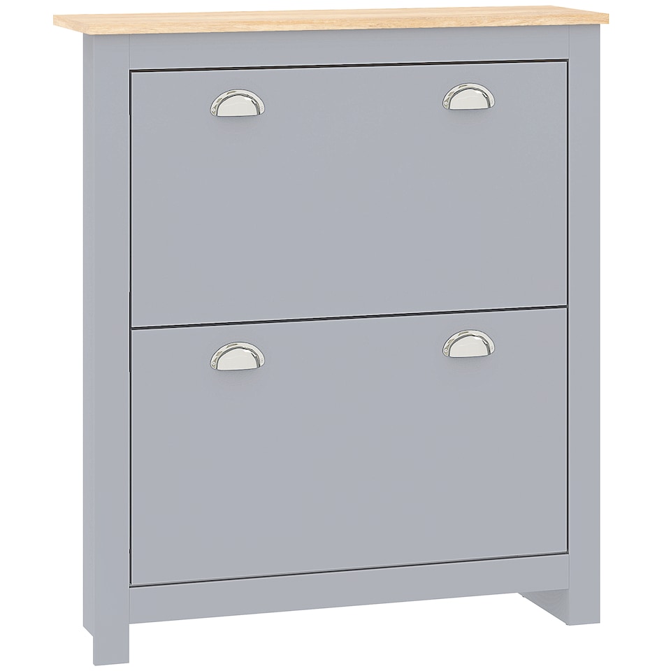image 1 of HOMCOM 2 Drawer Shoe Cabinet Narrow Shoe Cupboard with Flip Doors, Grey | Grey | Grey