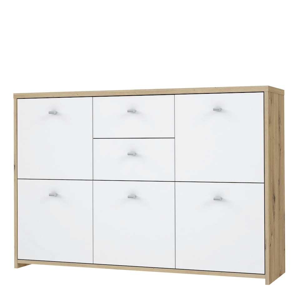 image 1 of Best Chest Storage Cabinet with 2 Drawers and 5 Doors in Artisan Oak/White