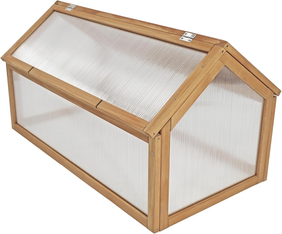 image 1 of Wooden Cold Frame Greenhouse Polycarbonate Grow House Garden Planter Shelter