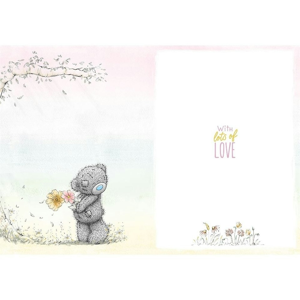 image 1 of Bear Peaking Through Bouquet Get Well Soon Card