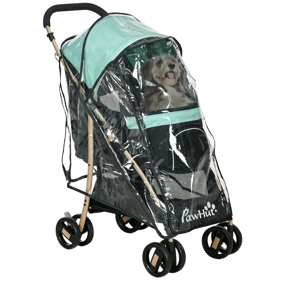 image 1 of PawHut Pet Stroller for XS and S Dogs w/ Rain Cover - Green