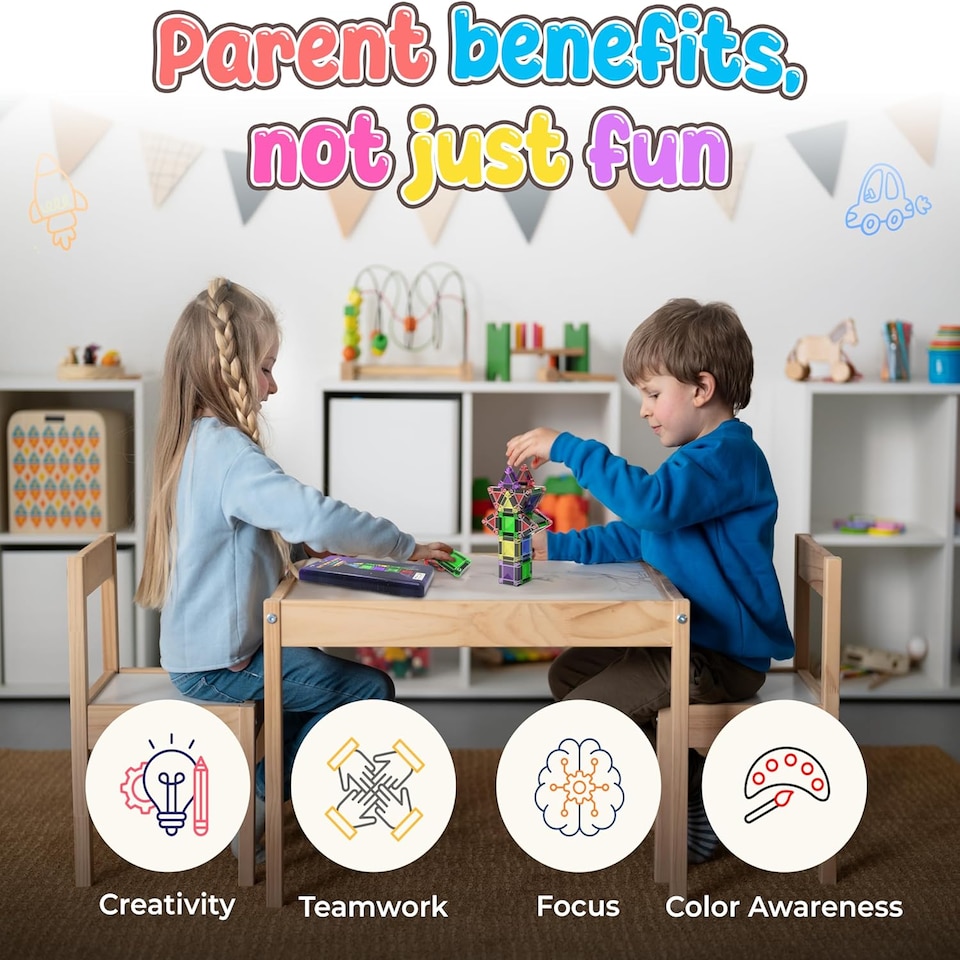 image 1 of Desire Deluxe Micro Magnetic Tiles Building Blocks Toy STEM Educational Travel Size Magnetics Blocks for Kids, Preschool Sensory Montessori Toddler Magnetic Toys for Boys & Girls 3 plus Years Old 18PCS Multicolour