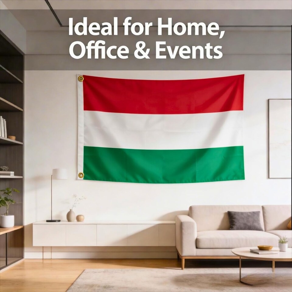 image 1 of Hungary Flag 5ft x 3ft with Brass Eyelets – Polyester Hungarian Flag Banner for Football Matches, National Celebrations, Home & Garden Display | Multi