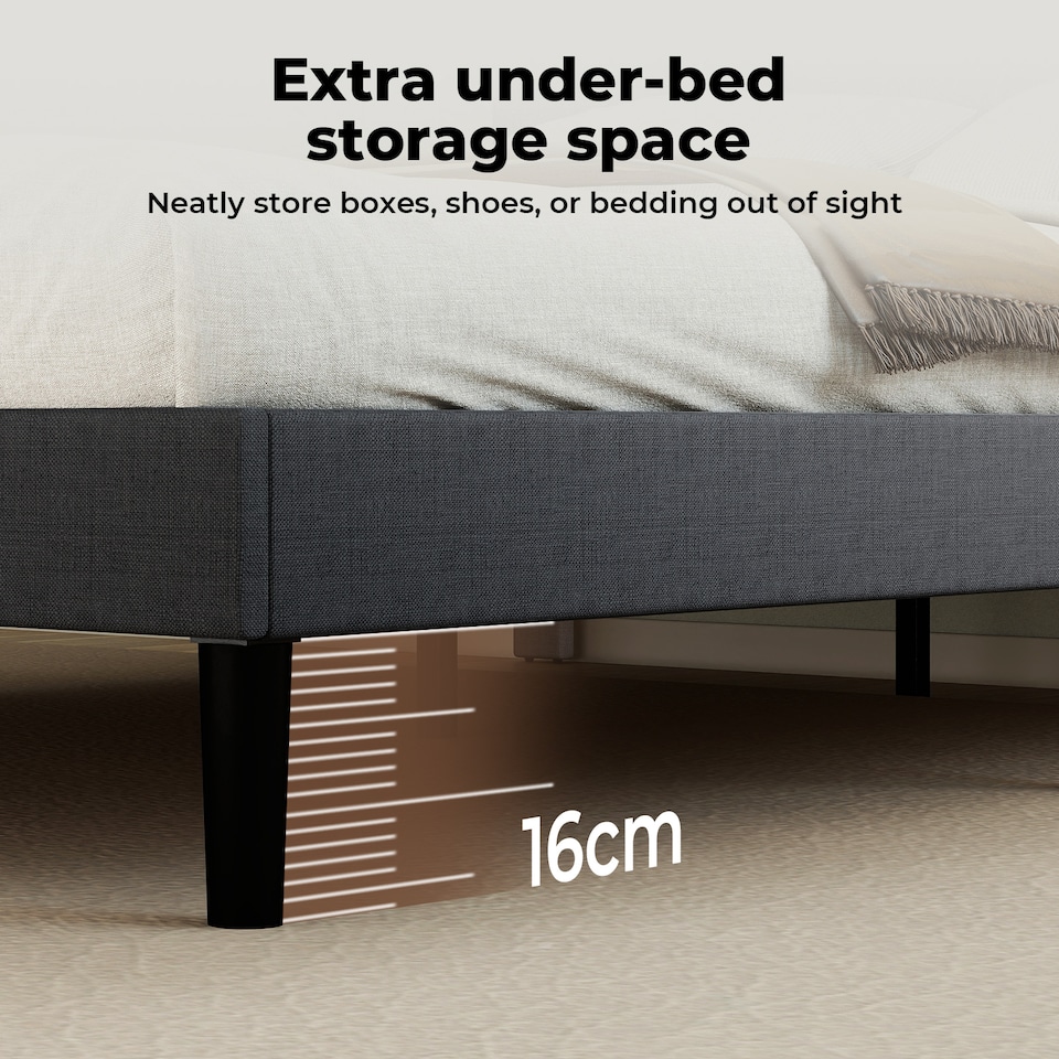 image 1 of Levede King Bed Frame Linen Fabric Upholstered Soft Foam Headboard Wooden Slat | Grey | King | King
