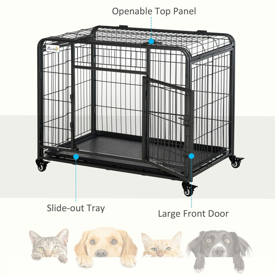 image 1 of PawHut 69.5x94cm Metal Dog Cage Kennel w/ Locking Door & Wheels Medium Pets