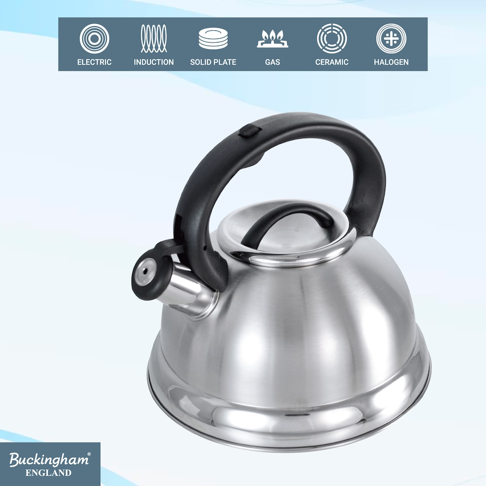 image 1 of Buckingham Stainless Steel Whistling Kettle Stove Top Induction 3 Litre