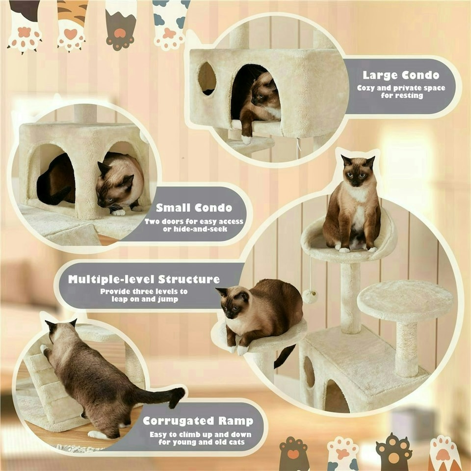 image 1 of Yaheetech 137cm Tall Cat Tree with Scratching Posts Beige
