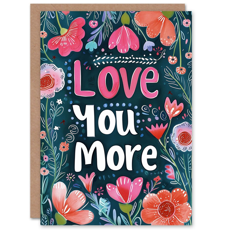 image 1 of Love You More Watercolour Flowers Anniversary Valentines Her Wife Card