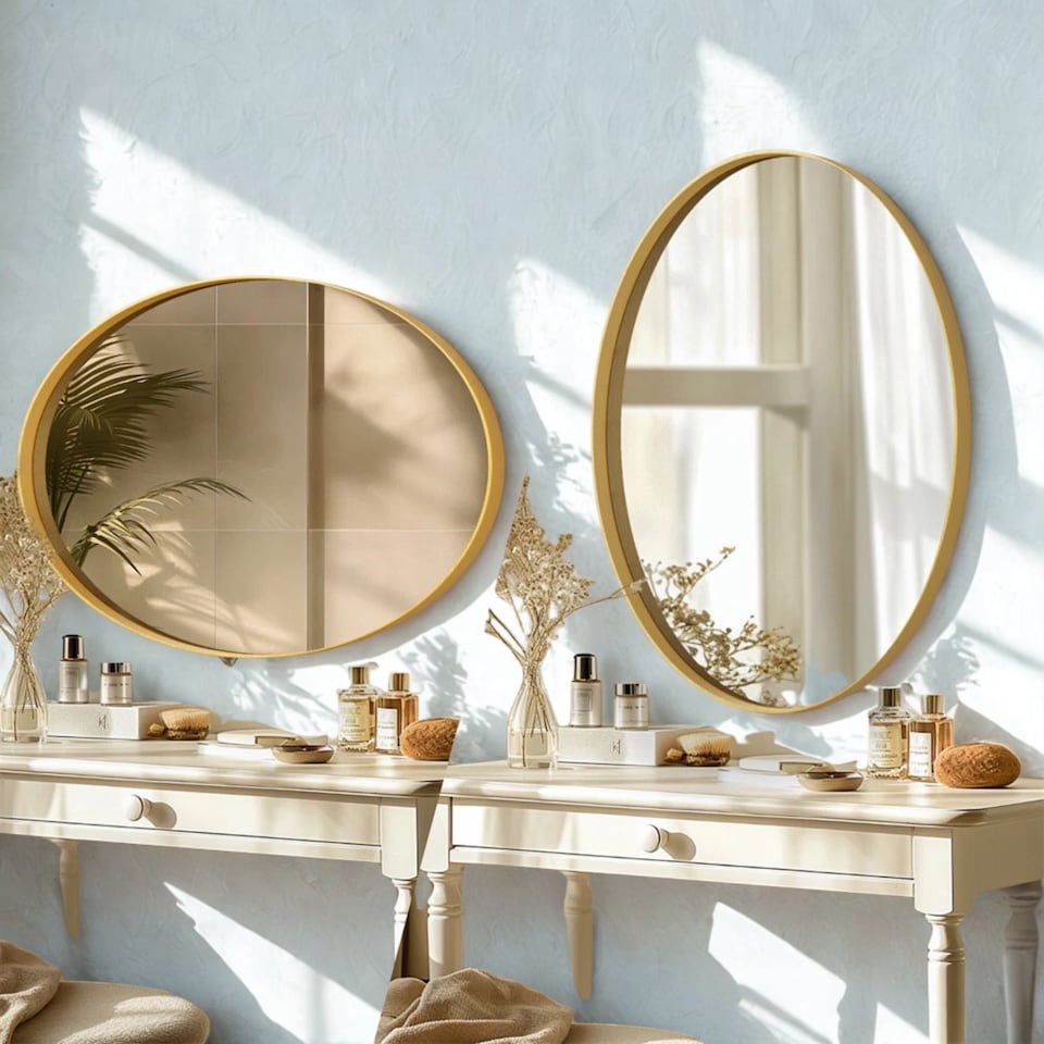 image 1 of Retro Wall Large 3D Oval Vanity Mirror For Bedroom, Bathroom, Living Room