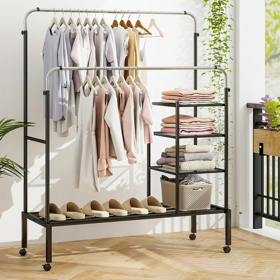 image 1 of CISTWAY Clothes Drying Rack Double Rods Garment Rack Siliver