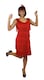 image 1 of Deluxe Red Flapper Costume with Matching Sequin Headband and Silver Pearl Necklace | Red | S